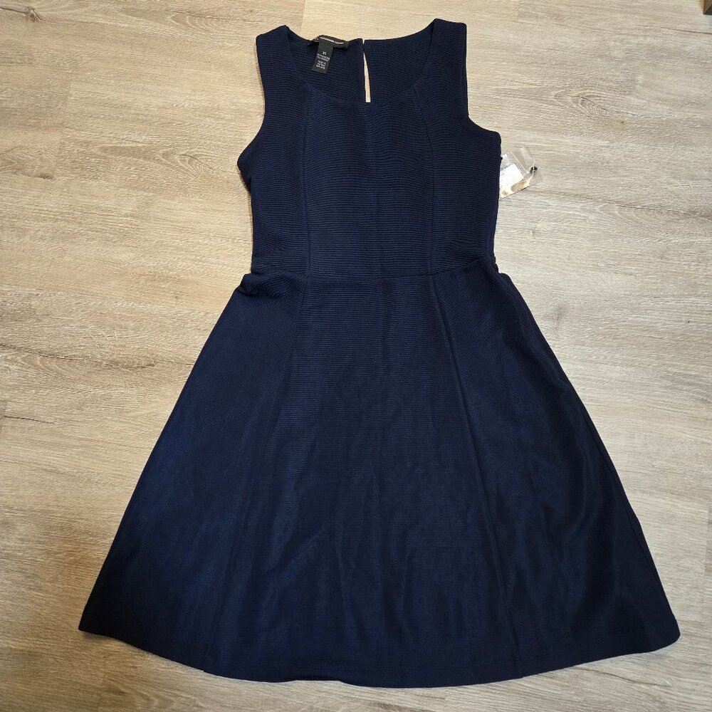 INC Navy Blue Skater Fit & Flare Keyhole Sleeveless Stretchy Dress Size XS NWT